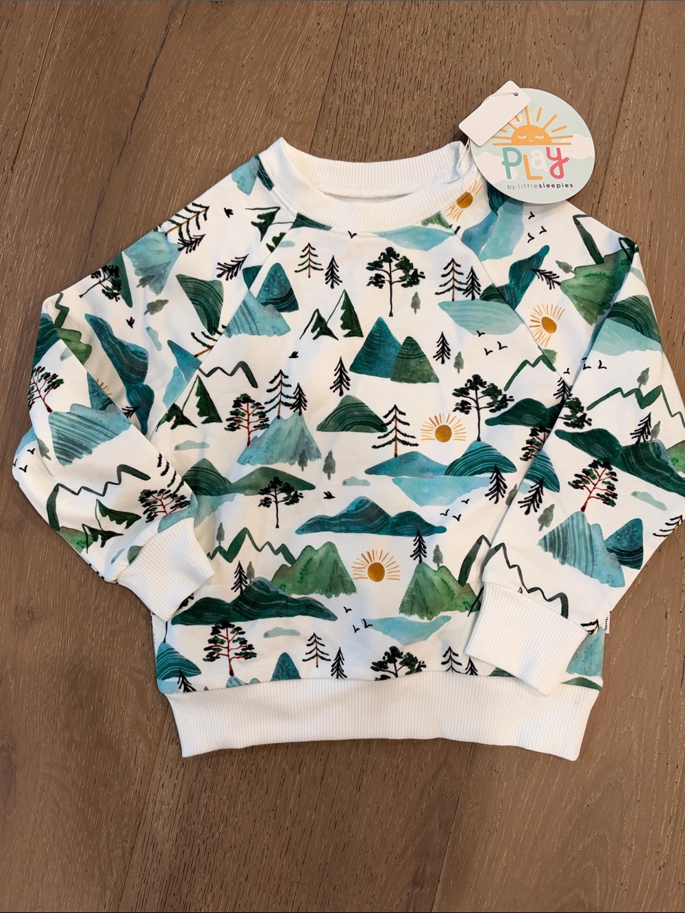 Little Sleepies White Pullover with Green & Teal Mountain Print